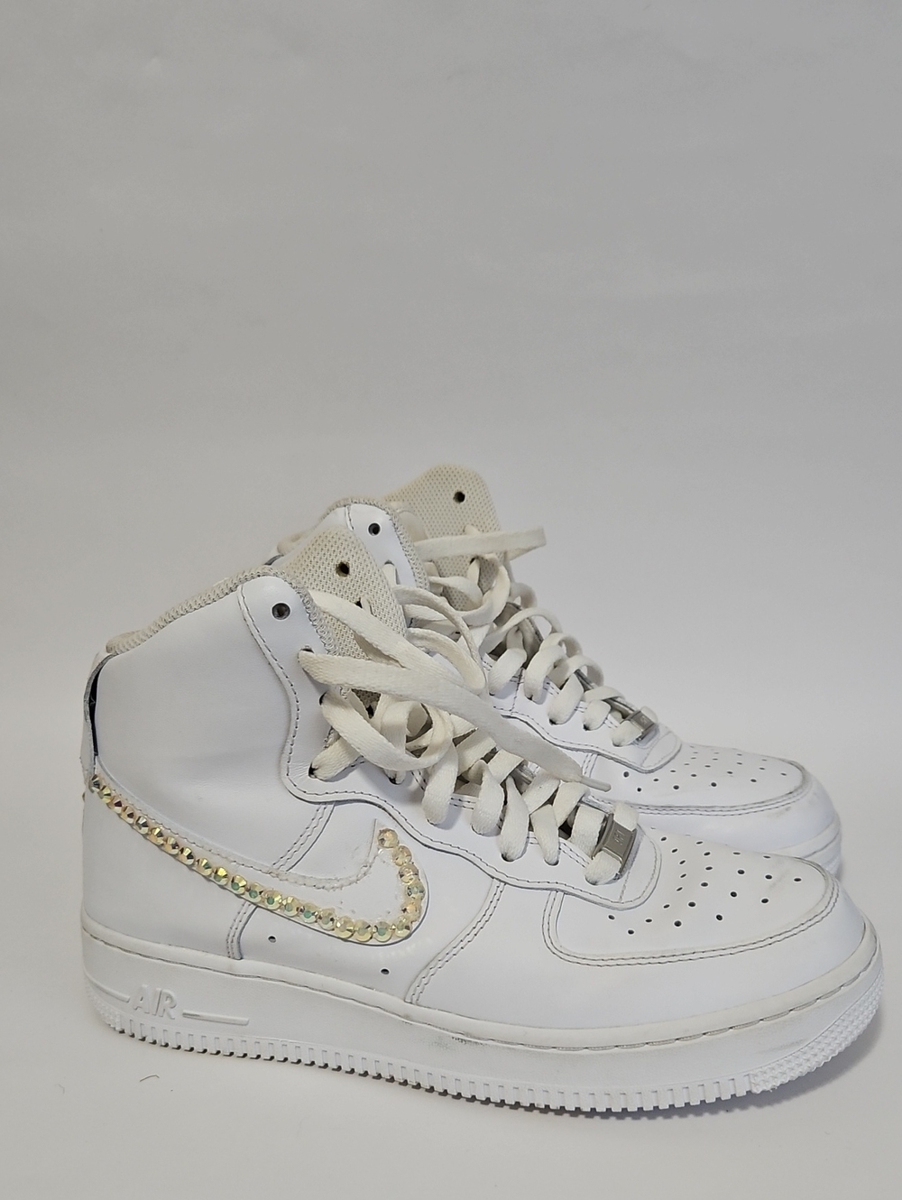 Nike Air Force 1 high-top White sneakers  crystal Embellishments Size 8